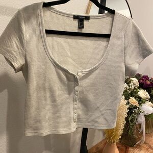 Forever 21 Cream Short Sleeve Crop Top